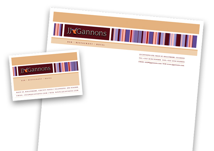 JJ Gannons Hotel Stationery Design Ballinrobe