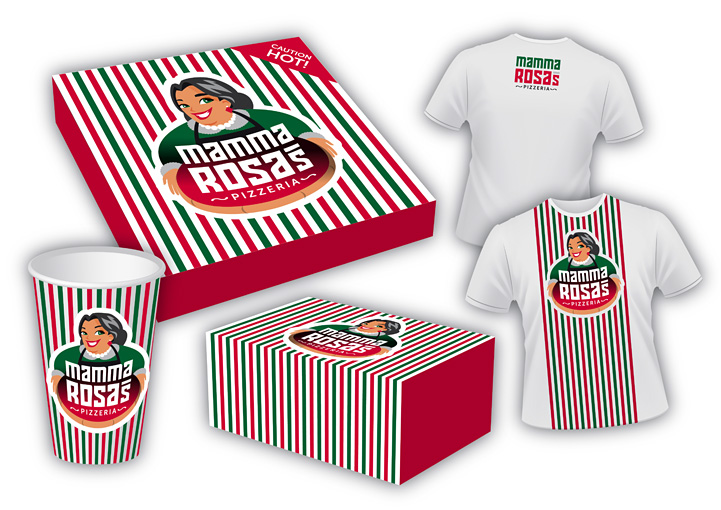 Mamma Rosa's Pizzeria brand design applications 1