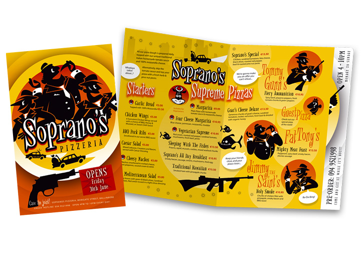 Soprano's Pizzeria Menu Flyer Design Ballinrobe